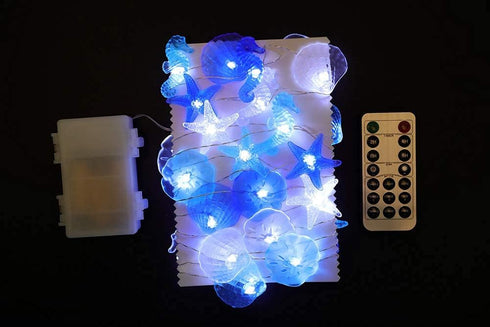 Beach Theme 36 LED String Lights, Jellyfish Seahorse Starfish 12.96ft Battery Operated Waterproof with Remote Control