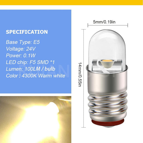 E5 Bulb 24V E5 E5.5 Bulb Lights(Pack 10) Ruiandsion LED Warm White Screw Base LED Upgrade for Modle Train