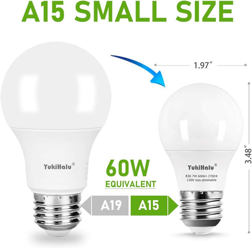 YukiHalu A15 LED Light Bulbs, 60W Equivalent, E26 Base, 2700K/3000K/5000K White, Pack of 6