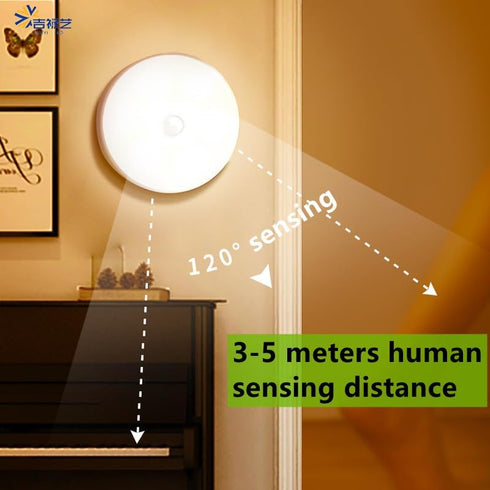 Magnetic LED Night Lamp with PIR Motion Sensor - USB Rechargeable Warm White Light for Cabinets & Bedside