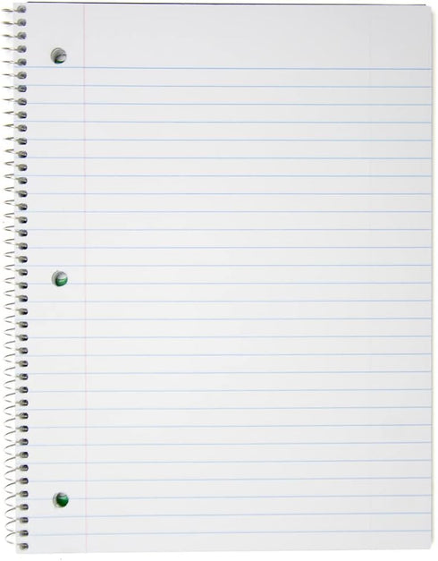 Top Flight Standards 5-Subject Wirebound Notebook, 180 Sheets, 3-Hole Punched, Wide Rule, 10.5 x 8 Inches