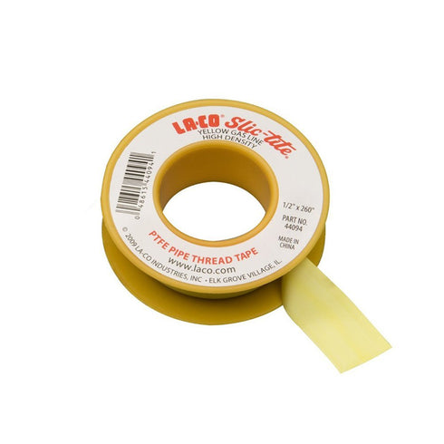 LA-CO 44094 Slic-Tite PTFE Gas Line Pipe Thread Tape, Premium Grade, 260" Length, 1/2" Wide, Yellow