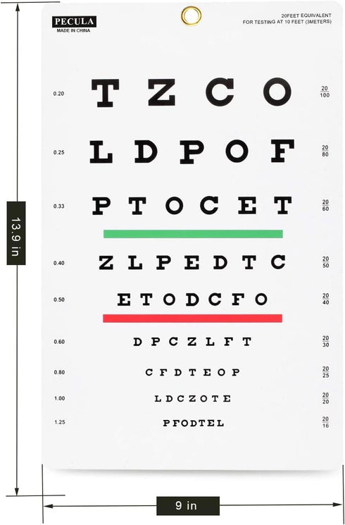 PECULA Snellen Chart, Wall Chart for Eye Exams, 10 ft, 9 x 14 in
