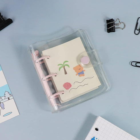Super Mini Clear 3 Ring Binder Cover, Pink, Round Ring PVC Binders, Snap Closure