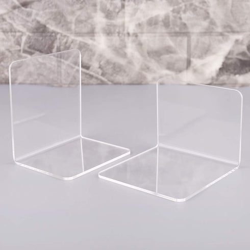 YS0911 2Pcs Clear Acrylic Bookends L-Shaped Desk Organizer Desktop Holder School S Stands for Display Plastic