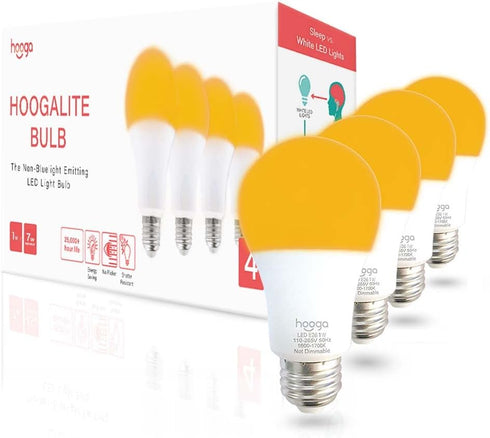 hooga 4 Pack Sleep Light Bulb, Amber 1600K Dim Light Bulbs for Sleep Therapy, E26 A19 Warm Light, Blue Light Blocking