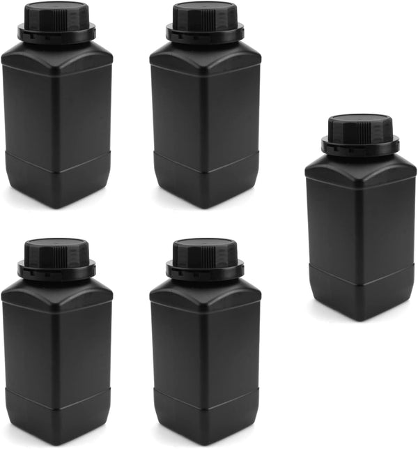Heyiarbeit 5pcs Plastic Lab Chemical Reagent Bottle, 1000ml/34oz Wide Mouth Liquid Storage Container, Black Cap