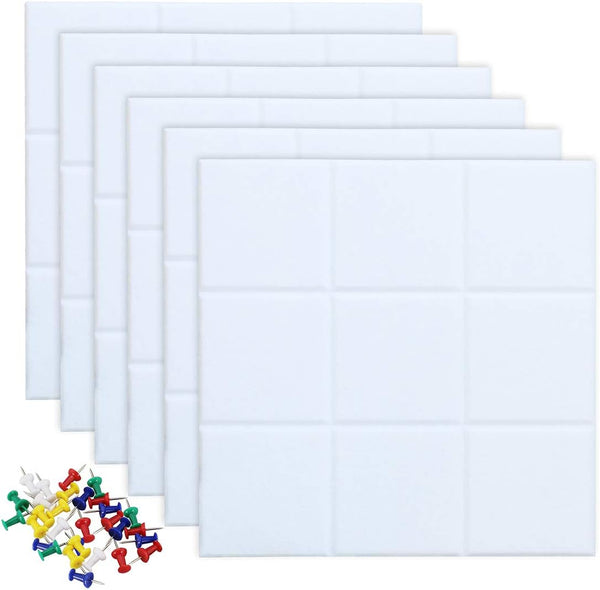Large Cork Board Felt Board Tiles with 30 Push Pins, 11.8"x11.8" Pack of 6 for Home Office Kitchen