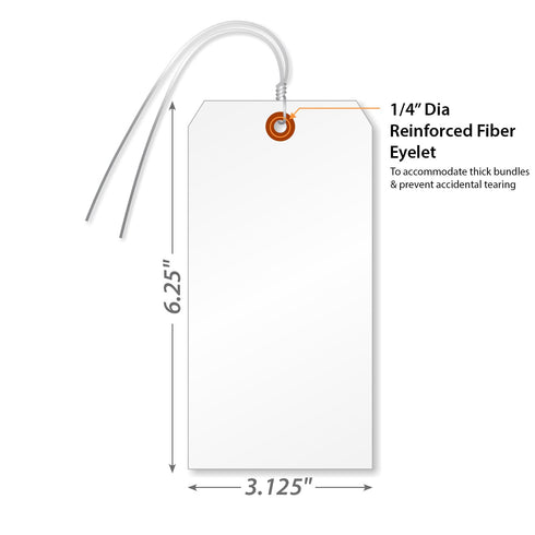 SmartSign Blank White Tag with Wire, 6 1/4" x 3 1/8", Pack of 25, Tear Proof Polypropylene