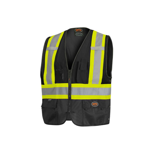 Pioneer Safety Vest for Men, Hi Vis Reflective Solid Neon, 8 Pockets, Zipper, Adjustable for Construction, Traffic,