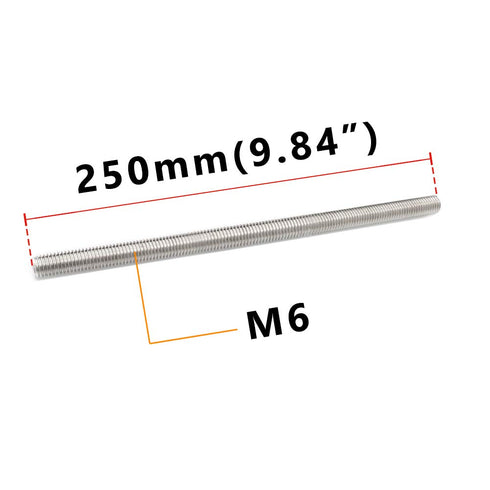 Feelers 304 Stainless Steel M6-1.0 Fully Threaded Rod, 250mm Length, Pack of 2