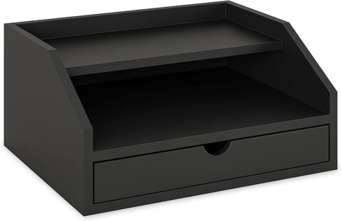 Ballucci Desk Organizer with Drawer, 3 Tier Paper, Office Supplies and File Organizer for Desktop - Black