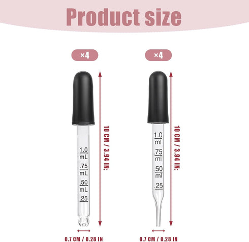 8pcs 1ml Eye Dropper, Glass Dropper with Measurements Pipettes Dropper with Rubber Head Glass Pipette for Medicine, Essential Oils, Feeding, Ear, Laboratory(2 Styles)
