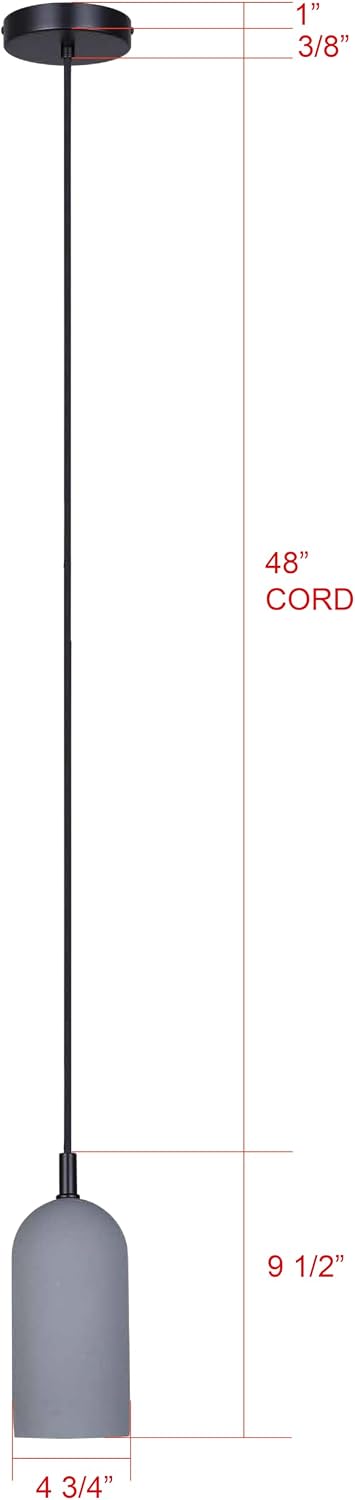 1-Light Canarm Jack Pendant Light, Matte Black with Gray Cement Shade, Contemporary Industrial Lighting for Kitchen