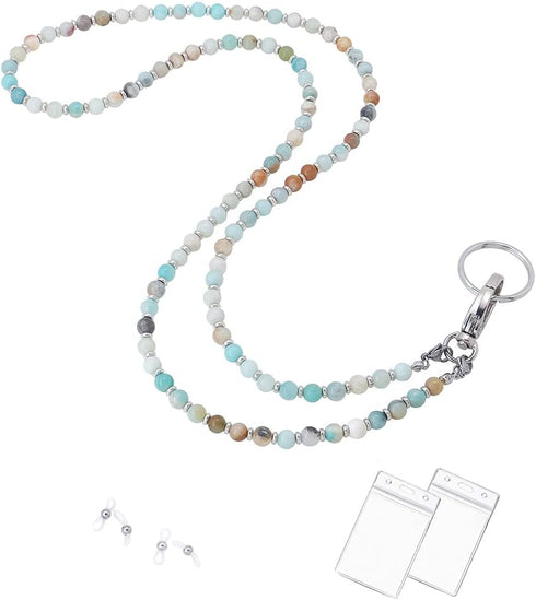 C&L Accessories Lanyard for ID Badges Holder, Beaded Cute Lanyard for Keys, Neck Lanyards for Women (Amazonite Stone)
