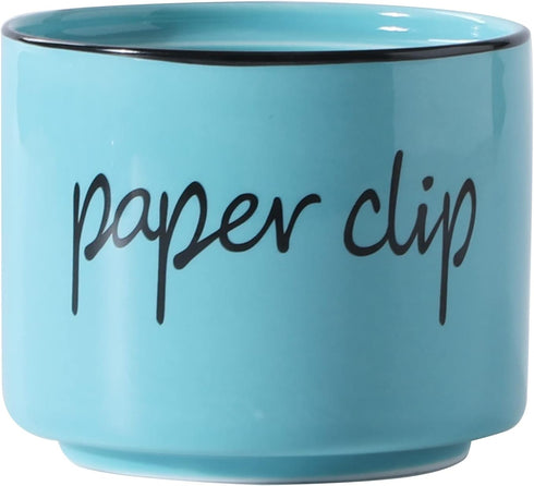 Farmhouse Paper Clip Holders, Ceramic Binder Clip Dispenser Organizer for Desk, Cute Office Push Pins Holder (Turquoise)