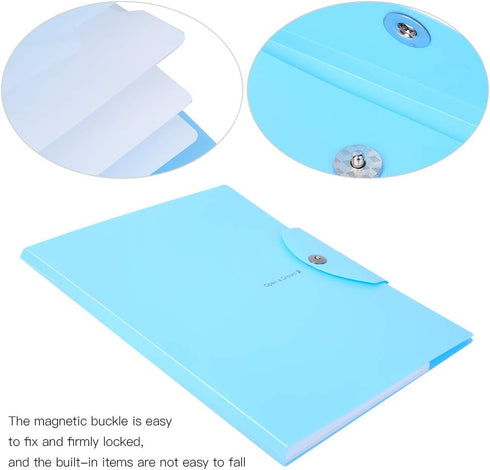 Expanding File Folders, Blue 5 Layer Document Folder, PVC Plastic Envelope with Magnetic Closure