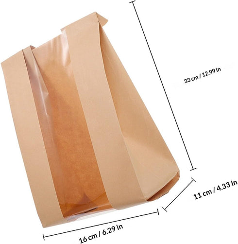 ARTSEWPLY 100pcs 250g Packaging Kraft Paper Bread Bags with Window, Baking Sandwich Pouches for Toast, Cookies