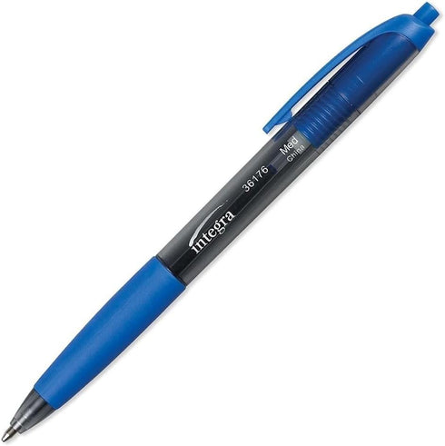 Integra Ballpoint Pen, Retractable, Non-refillable, Medium Point, Blue Barrel/Ink, 12 Pack