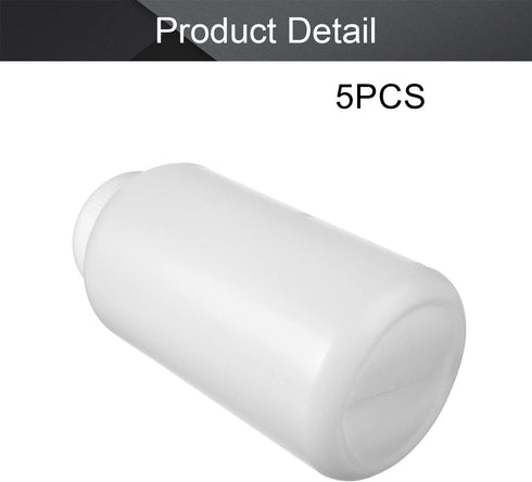 5pcs 33.82oz/1000ml Plastic Bottles, Wide Mouth Laboratory Reagent Polyethylene Bottle for Food Store, White Translucent