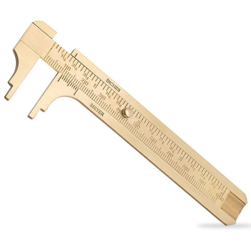Brass Pocket Caliper - Double Scale Sliding Gauge, Mini Vernier Caliper for Measuring Jewelry