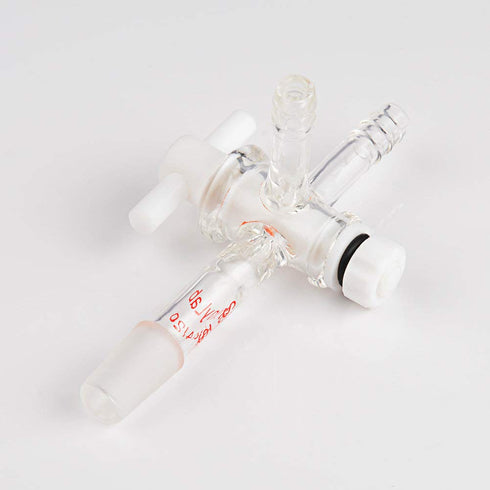 StonyLab Vacuum Glass 3-Way Flow Control Adapter, Borosilicate Glass Adapter with Standard 14/20 Taper Joint and PTFE