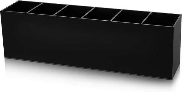 Jetec Acrylic Pencil Holder, 6 Compartments for Desk Accessories, Makeup Storage Box for Office, Dorm, Bathroom (Black)