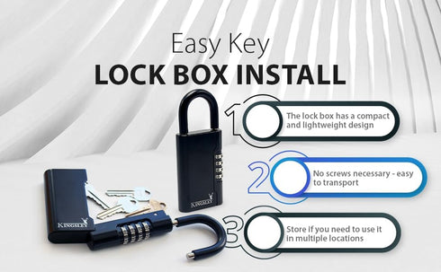 Kingsley Guard-a-Key Black Realtor's Lockbox | Portable Resettable Hanging Key Safe Combination Lock Box for House