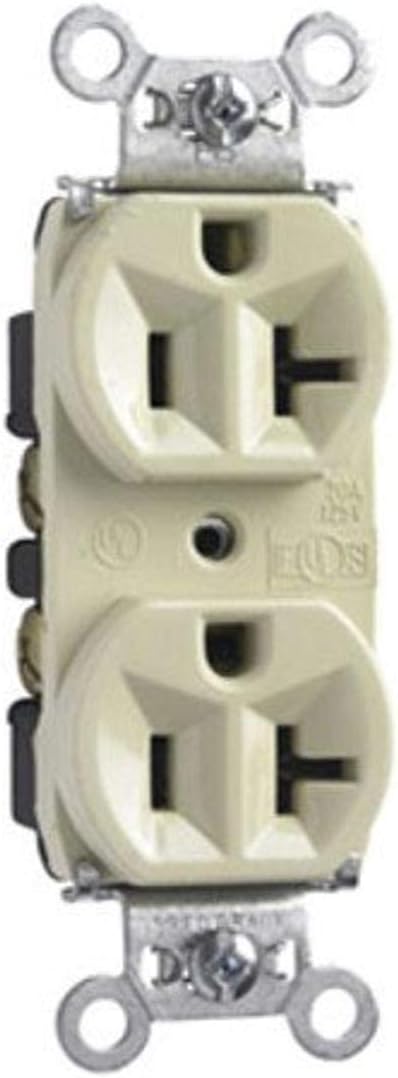 Legrand Pass & Seymour 5362I 20 Amp 125V Hard Use Specification Grade Duplex Receptacle Outlet, Back and Side Wire, Ivory (1 Count)