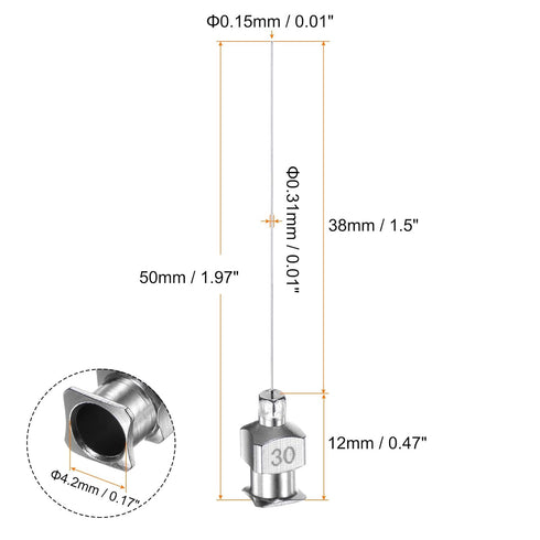 12pcs 30Gauge Stainless Steel Dispensing Needles, 1 1/2" All Metal Glue Needle Tube Blunt Tips Luer Lock for Thick Liquids, Ink, Glue, Lab Use