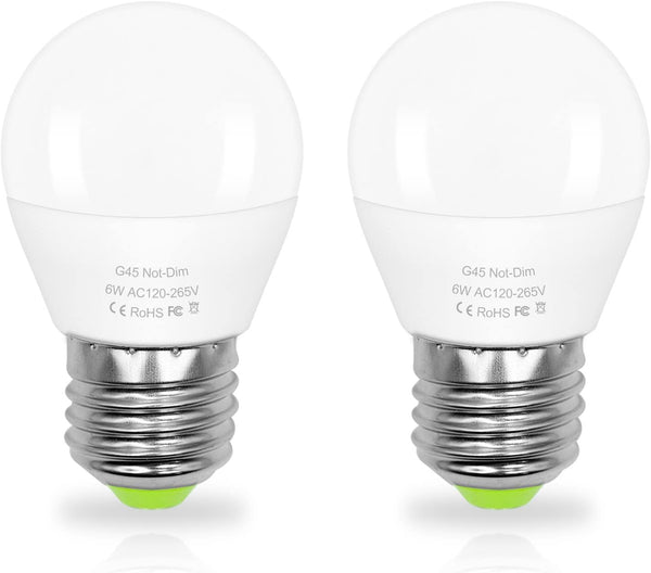 6W E26 Small Globe LED Bulb 60W Equivalent G45/A15 E26 Standard Screw Base 120V-265V Frosted Daylight White, 2 Pack