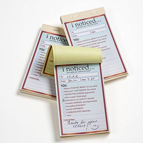Trainers Warehouse I Noticed Pads, Appreciation Notes in Duplicate, Great for Educational and Team Building Purposes