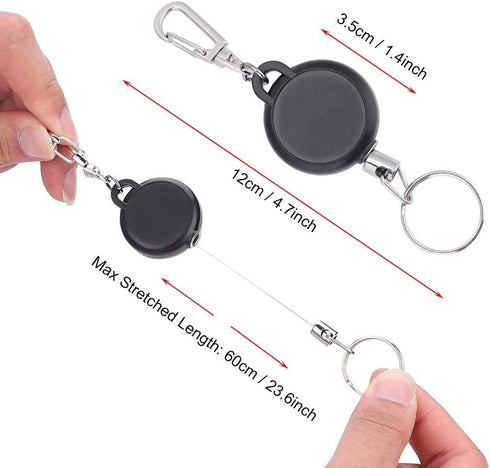Retractable Keychains Badge Reel Holder, Stainless Steel Keyring with 60cm Steel Wire Rope