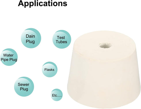 MECCANIXITY Rubber Tapered Plug White 38mm to 46mm with Hole Test Tubes Bungs Stopper for Lab Home, 3 Pieces