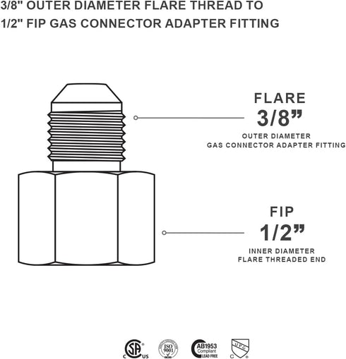 Flextron FTGF-38F12 Gas Connector Adapter Fitting with 3/8" Outer Diameter Flare Thread x 1/2" FIP, Uncoated, for Log & Space Connectors, Excellent Corrosion Resistance, Stainless Steel by Supply Giant