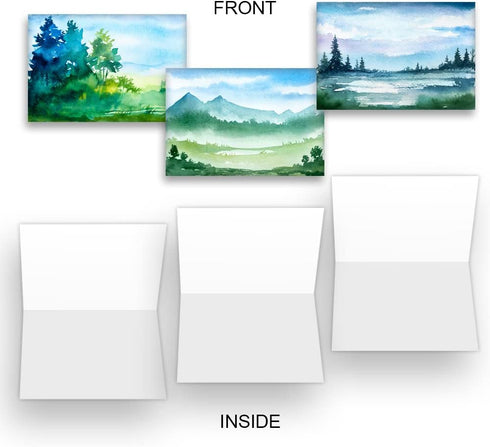 Wright Home & Gift Watercolor Landscapes - All-Occasion Blank Note Greeting Cards 10 Pack Assortment with Envelopes