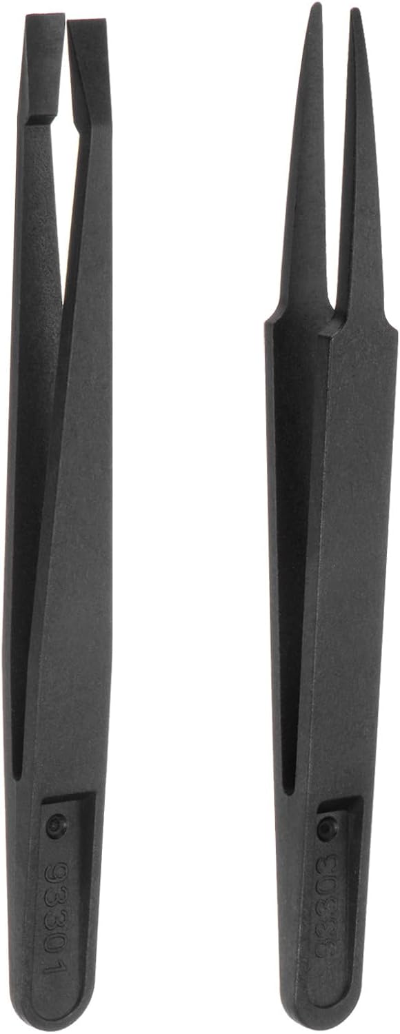 2Pcs Precision Plastic Tweezers Kit, 120mm Anti-static Flat Round Head Craft Tweezers Set for Laboratory Work