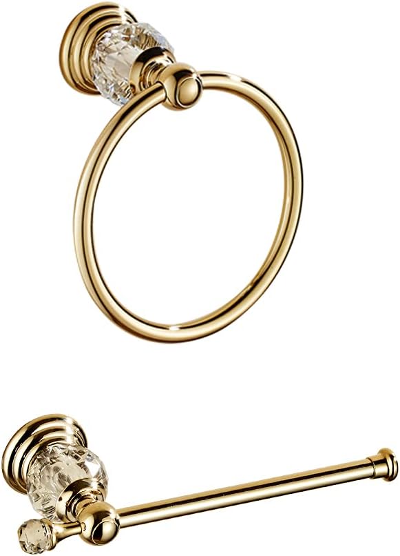 WOLIBEER Crystal Gold Toilet Paper Holder Hand Towel Ring Crystal Bathroom Accessories