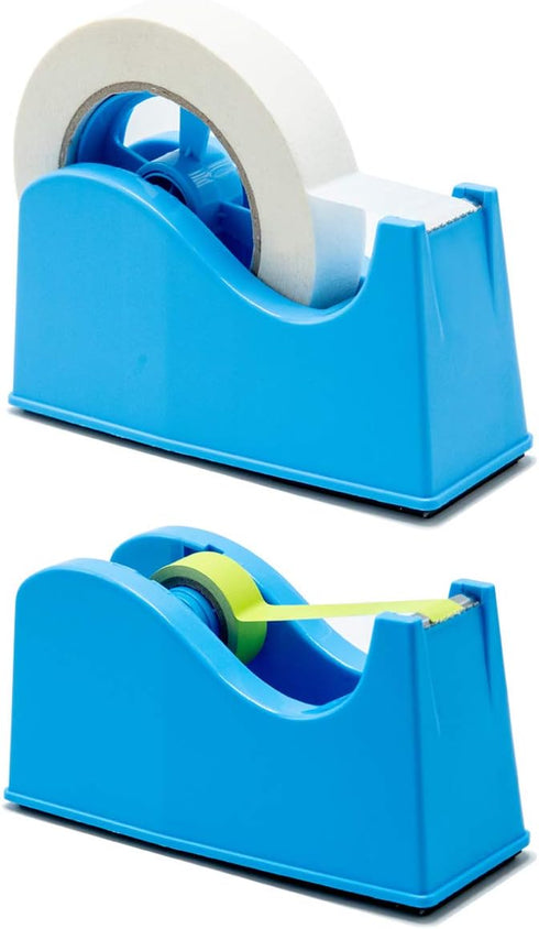 Desktop Tape Dispenser Adhesive Roll Holder with Weighted Nonskid Base - Fits 1" & 3" Core, Blue