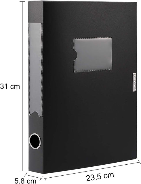 HUA JIE A4 Storage File Boxes Archives Cases, Foldable Plastic, File Folder, Thickened to 5.8cm,Large Capacity,Black(Pack of 4) by HUA JIE