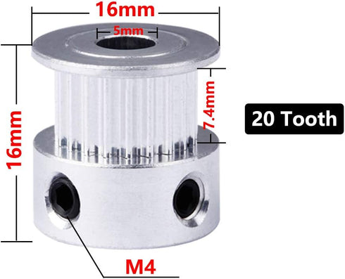 GT2 20 Teeth 5mm Bore Timing Pulley Aluminum Synchronous Wheel for 6mm Belt, Compatible with RepRap 3D Printer Prusa i3 (5pcs)
