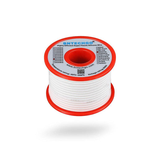 BNTECHGO 26 Gauge Silicone Wire Spool 50 ft White Flexible 26 AWG Stranded Tinned Copper Wire