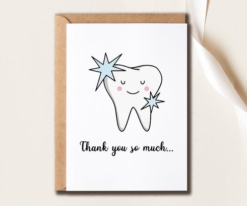 SNMDesigns 5 7 inches Dentist Thank You Card - Thank You So Much Pretty Card - Cute Thanks Tooth Card - Simple Thanks