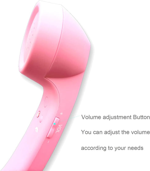 Wireless Retro Telephone Handset and Radiation-Proof Headset Receivers for Mobile Phone, Comfortable Call, Pink