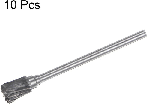 10pcs Carbide Rotary Burrs, 3/32" (2.35mm) Shank, 1/4" (6mm) Head Double Cut Inverted Cone N Shape Die Grinder Bits for