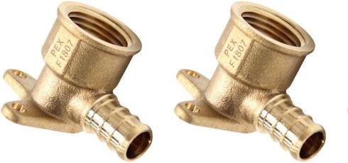 EFIELD Pex 1/2 Inch x 1/2 Inch Female NPT Drop-ear Elbow, Barb Crimp Brass Fitting, Pack of 2 (PEX1807154)