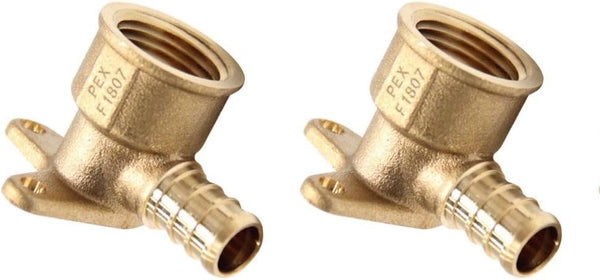 EFIELD Pex 1/2 Inch x 1/2 Inch Female NPT Drop-ear Elbow, Barb Crimp Brass Fitting, Pack of 2 (PEX1807154)