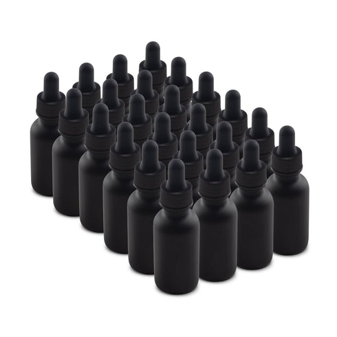 The Bottle Depot - 24 Pack - 1 oz Glass Bottles with Dropper, Black Frosted, UV Rays Protection