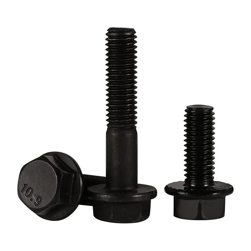 M6 x 35mm Flanged Hex Head Bolts, Alloy Steel 10.9 Class, Black Oxide Finish, Partially Threaded, 20 PCS