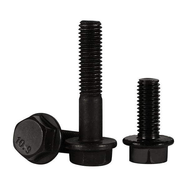 M6 x 35mm Flanged Hex Head Bolts, Alloy Steel 10.9 Class, Black Oxide Finish, Partially Threaded, 20 PCS